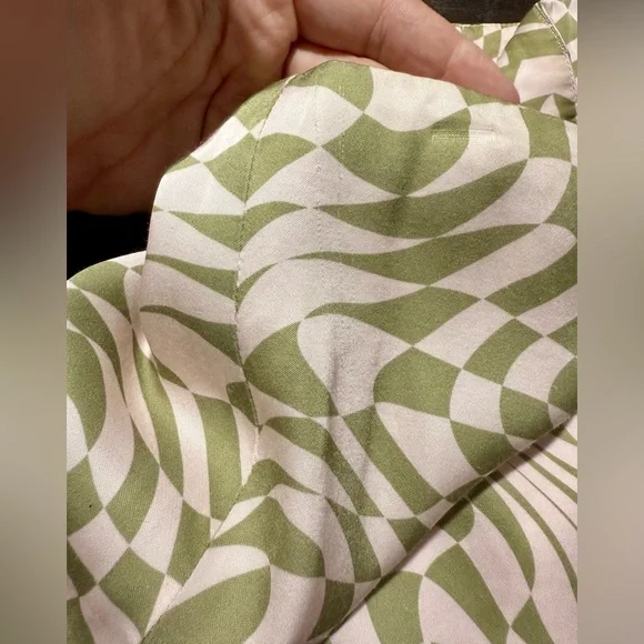 For Love & Lemons Aiko Green Pink Disoriented Checkered Mini Skirt Sz Medium - Picture 11 of 16